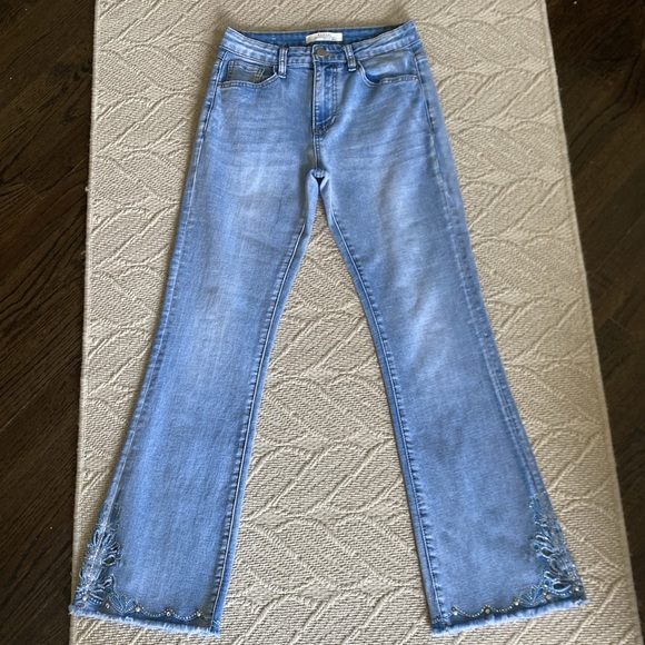 Redial Paris Embellished Pearls Rhinestone Boot Cut Jeans - Size Small - Picture 10 of 11